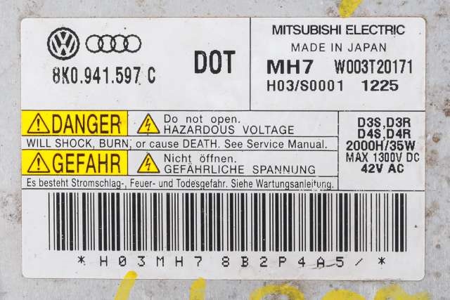 Styreenhet xenon/ballast til Audi A7 2010-2014 (Type I, Fase 1)  (VAG|8K0 941 597 C|)