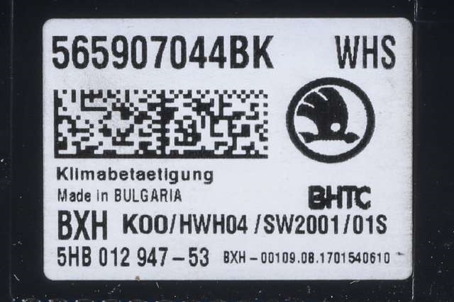 Varmeapparat betjening til Škoda Kodiaq 2017-->>  (HELLA|5HB 012 947-53|565 907 044 BK|)