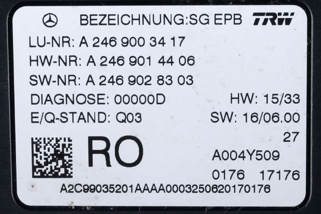 Styreenhet elektrisk parkbrems (EPB - Electric Parking Brake) til Mercedes A-Klasse 2012-2018 (W176) (W176) (MERCEDES|A 246 900 34 17|)