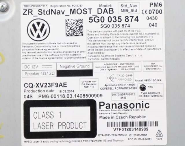 Bilstereo til VW Golf VII 2012-2017 (Fase 1)  (VAG|5G0 035 874|)