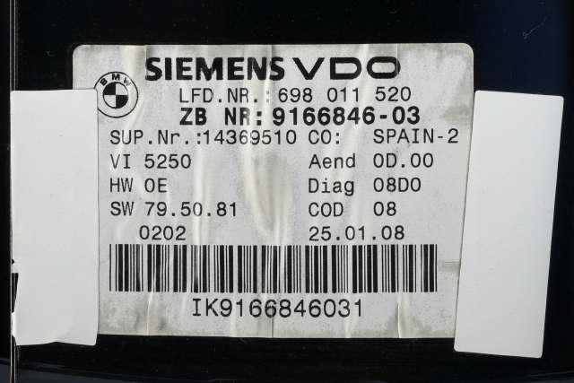 Instrumentpanel til BMW 3-Serie 2005-2011 (E90/E91/E92/E93) (E90/E91/E92/E93) (SIEM/VDO|698 011 520|9 166 846|)