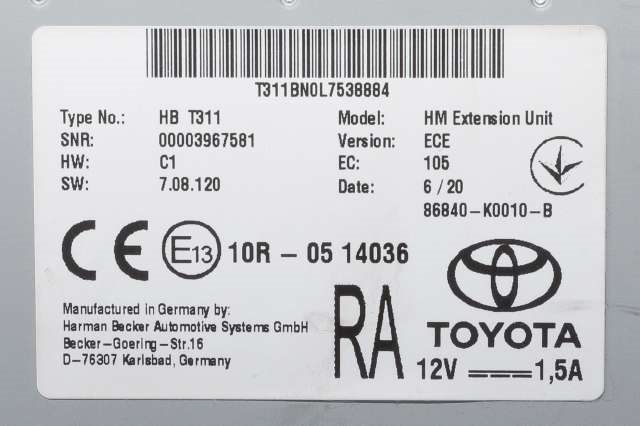 Bilstereo diverse til Toyota RAV4 2019-->> (Type V)  (TOYOTA|86840-K0010-B|)
