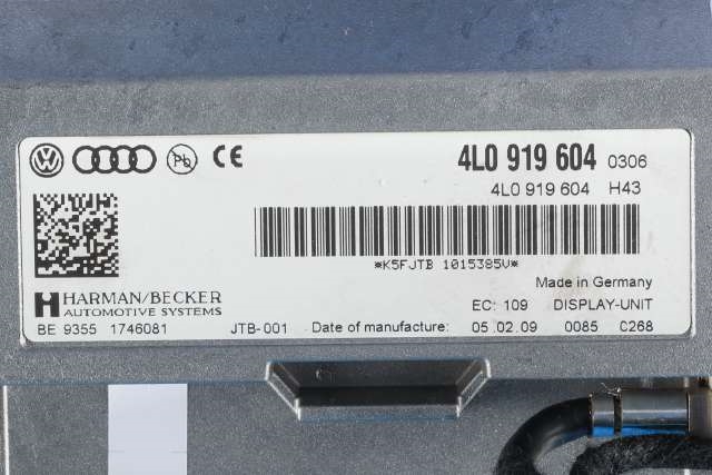 Bilstereo navigasjon skjerm til Audi A6 2008-2011 (Type III, Fase 2) (C6) (C6) (VAG|4L0 919 604|)