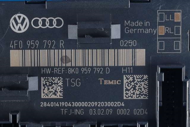 Styreenhet dør høyre foran til Audi A6 2008-2011 (Type III, Fase 2) (C6) (C6) (VAG|4F0 959 792 R|)