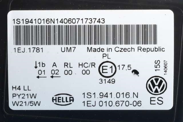 Frontlykt høyre halogen til VW E-Up 2013-2019 (VAG|1S1 941 016 N|)
