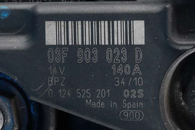 Dynamo til VW Polo 2009-2014 (Type V, Fase 1)  (BOSCH|0 124 525 201|03F 903 023 D. 14 VOLT - 140 AMP|)