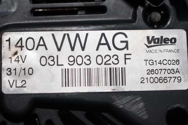 Dynamo diesel til Škoda Octavia 2009-2013 (Type II, Fase 2)  (VALEO|TG14C026|03L 903 023 F. 14 VOLT - 140 AMP|)