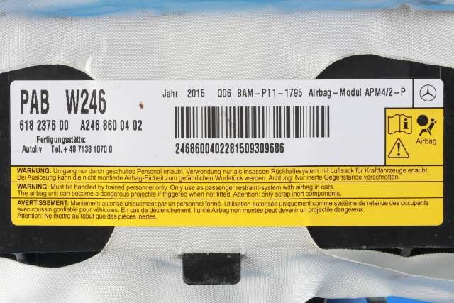 Airbag passasjer til Mercedes B-Klasse, electric drive 2014-2018 (W242) (W242) (MERCEDES|A 246 860 04 02|)