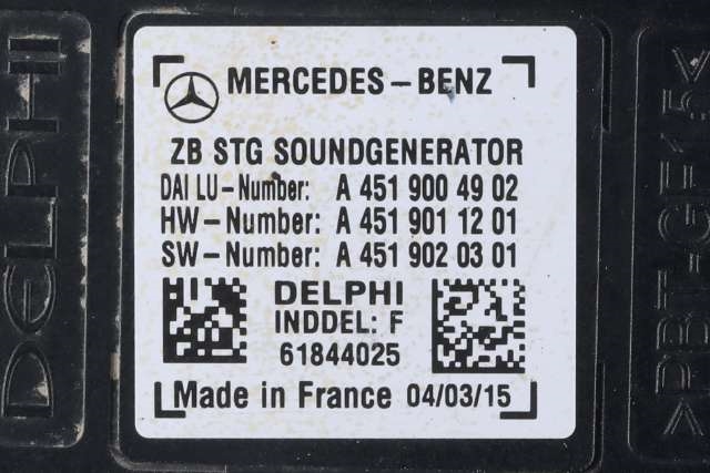 Høyttaler motorlyd, AVAS (Acoustic Vehicle Alerting System) til Mercedes B-Klasse, electric drive 2014-2018 (W242) (W242) (MERCEDES|A 451 900 49 02|)