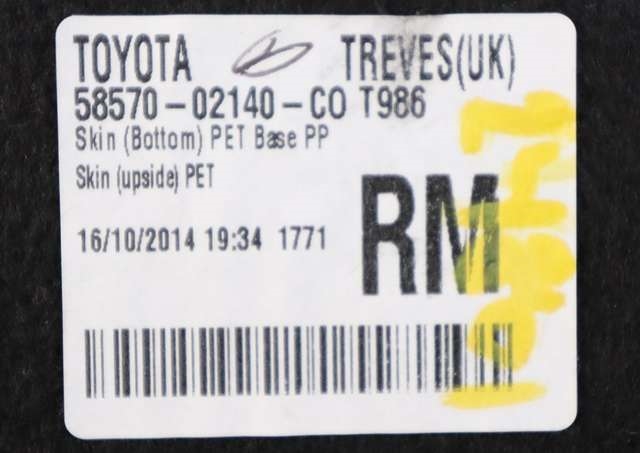 Bagasjerom teppe/gulvplate til Toyota Auris 2013-2015 (Type II, Fase 1)  (TOYOTA|58570-02140|)