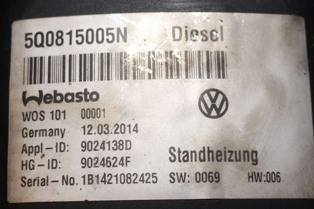 Dieselvarmer til Škoda Octavia 2013-2016 (Type III, Fase 1)  (VAG|5Q0 815 005 N|)