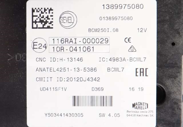 Sikringsboks til Citroën Jumper 2014-->> (Type III, Fase 2)  (CITROEN|13 899750 80|)