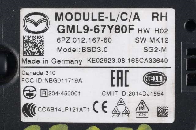 Sensor radar til Mazda 3 2016-2019 (Type III, Fase 2)  (MAZDA|GML9-67-Y80F|)