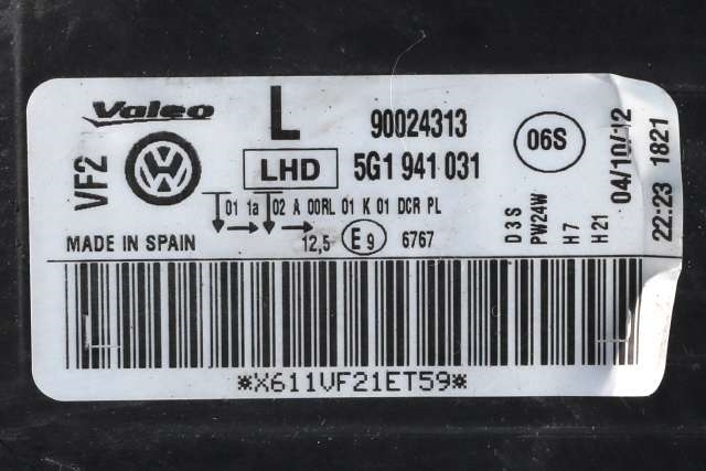 Frontlykt venstre xenon til VW Golf VII 2012-2017 (Fase 1) (VAG|5G1 941 031|)