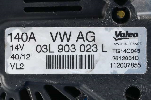 Dynamo diesel til VW Golf VII 2012-2017 (Fase 1)  (VALEO|TG14C043|03L 903 023 L. 14 VOLT - 140 AMP|)
