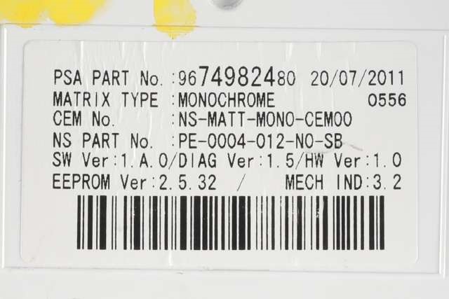 Instrumentpanel til Peugeot 3008 2009-2016 (Type I)  (YAZAKI|69189-770U|96 764644 80|)