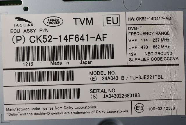 Bilstereo diverse til Land Rover Range Rover 2013-->> (Type IV)  (LAND ROVER|CK52-14F641-AF|)