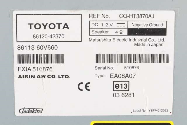 Bilstereo navigasjon til Toyota RAV4 2009-2013 (Type III, Fase 2)  (TOYOTA|86120-42370|)