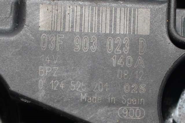 Dynamo til VW Golf VI 2008-2012 (BOSCH|0 124 525 201|03F 903 023 D. 14 VOLT - 140 AMP|)