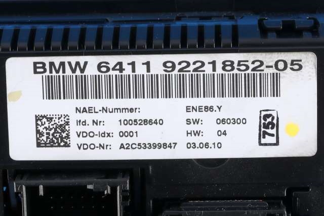 Varmeapparat betjening til BMW 1-Serie 2004-2011 (E81/E82/E87/E88) (E81/E82/E87/E88) (VDO|A2C53399847|64.11-9 221 852|)