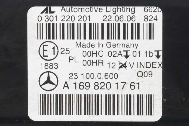 Frontlykt venstre halogen til Mercedes B-Klasse 2005-2008 (Fase 1) (W245) (W245) (AUTOMOTIVE|0 301 220 201|A 169 820 17 61|)