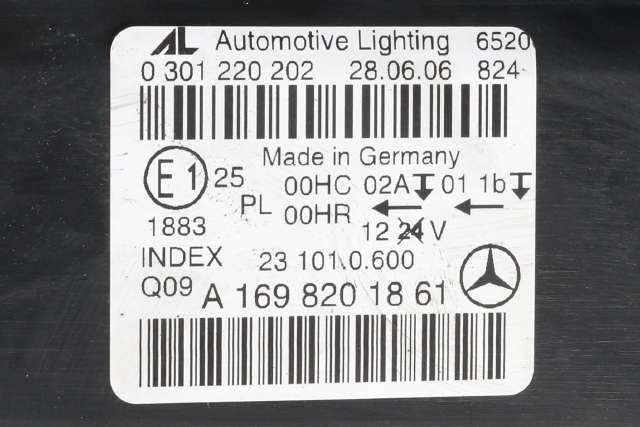 Frontlykt høyre halogen til Mercedes B-Klasse 2005-2008 (Fase 1) (W245) (W245) (AUTOMOTIVE|0 301 220 202|A 169 820 18 61|)