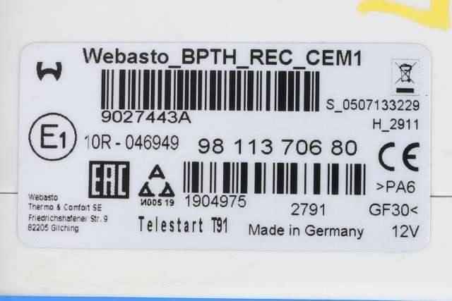 Varmeapparat diverse til Toyota Proace City 2020-->> (PSA|98 113706 80|)