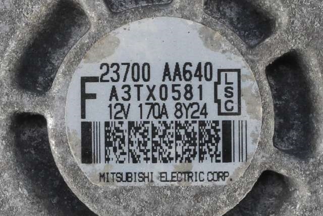Dynamo diesel til Subaru Impreza 2008-2012 (Type III) (MITSUBISHI|A3TX0581|23700-AA640. 12 VOLT - 170 AMP|)