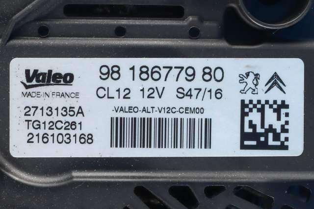 Dynamo til Peugeot 208 2012-2019 (Type I)  (VALEO|TG12C261|98 186779 80. 12 VOLT - CL12|)