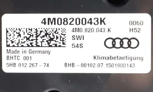 Varmeapparat betjening til Audi Q7 2015-->> (Type II)  (VAG|4M0 820 043 K|)