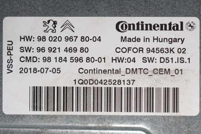 Styreenhet start/stopp til Toyota Proace 2016-->> (Type II) (PSA|98 020967 80|)