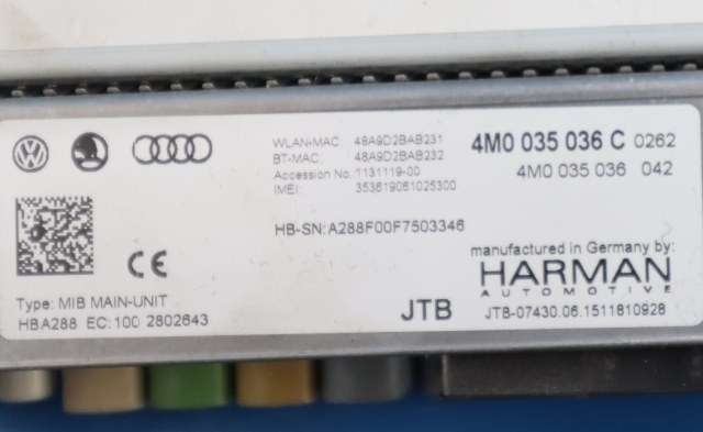 Bilstereo til Audi Q7 2015-->> (Type II)  (VAG|4M0 035 036 C|)