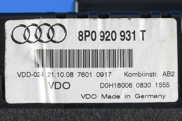 Instrumentpanel til Audi A3 2009-2012 (Type II, Fase 2) (VDO|110.080/390.002|8P0 920 931 T|)