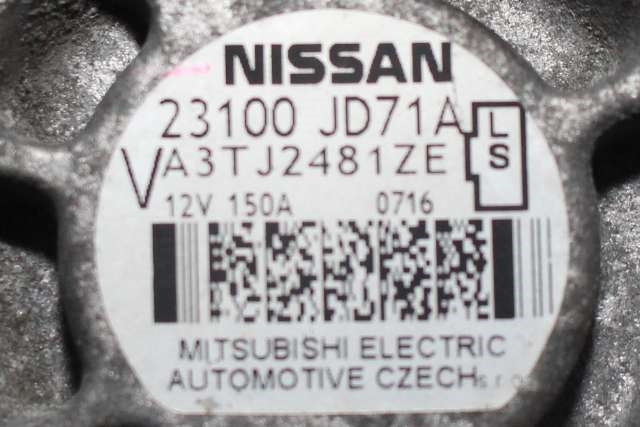 Dynamo diesel til Nissan Qashqai 2010-2014 (Type I, Fase 2)  (MITSUBISHI|A3TJ2481ZE|23100-JD71A.  12 VOLT - 150 AMP|)