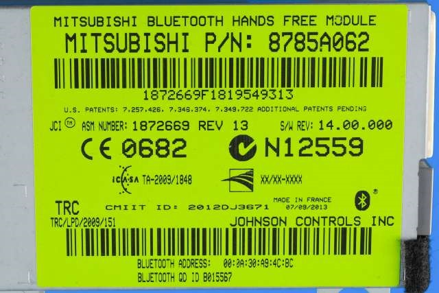 Styreenhet bluetooth til Mitsubishi Outlander 2012-2015 (Type III, Fase 1)  (MITSUBISHI|8785A062|)
