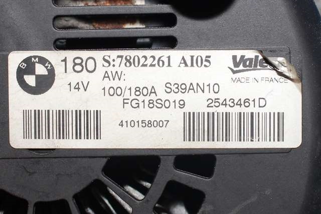 Dynamo diesel til BMW X1 2009-2015 (E84) (E84) (VALEO|FG18S019|7 802 261. 14 VOLT - 180 AMP|)