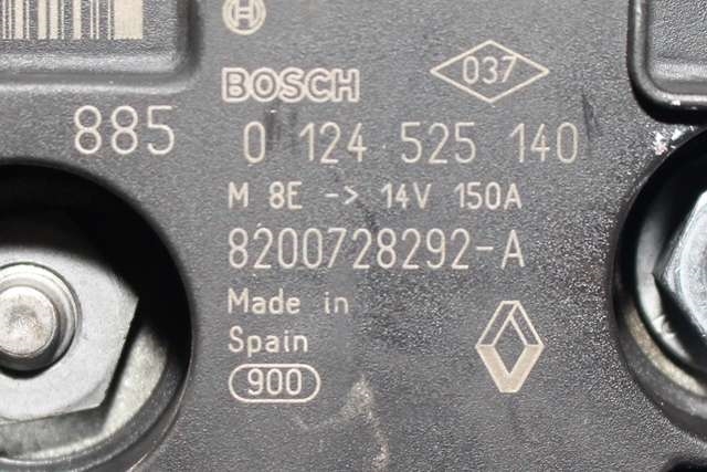 Dynamo diesel til Nissan Qashqai 2007-2010 (Type I, Fase 1)  (BOSCH|0 124 525 140|8200 728292-A. 14 VOLT - 150 AMP|)