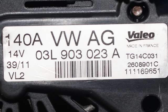 Dynamo diesel til VW Golf VI 2008-2012 (VALEO|TG14C031|03L 903 023 A. 14 VOLT - 140 AMP|)
