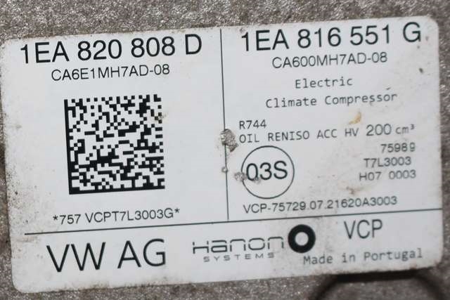 Aircondition kompressor elbil til VW ID.3 2020-->>  (VAG|1EA 820 808 D|1EA 816 551 G|)