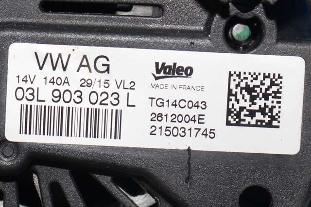 Dynamo diesel til Audi Q3 2015-2018 (Type I, Fase 2) (VALEO|TG14C043|03L 903 023 L. 14 VOLT - 140 AMP|)