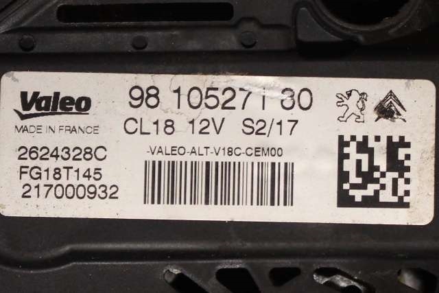 Dynamo diesel til Peugeot Partner 2015-2019 (Type II, Fase 2) (VALEO|FG18T145|98 105271 80. 12 VOLT - 180 AMP|)