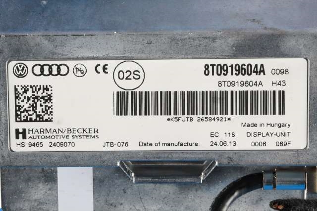 Bilstereo navigasjon skjerm til Audi A5 2007-2016 (Type I)  (VAG|8T0 919 604 A|)