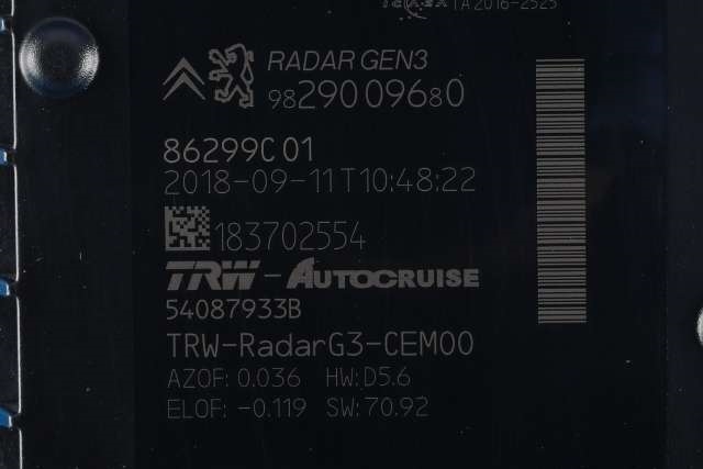 Sensor radar til Peugeot 3008 2016-->> (Type II)  (PEUGEOT|98 290096 80|)