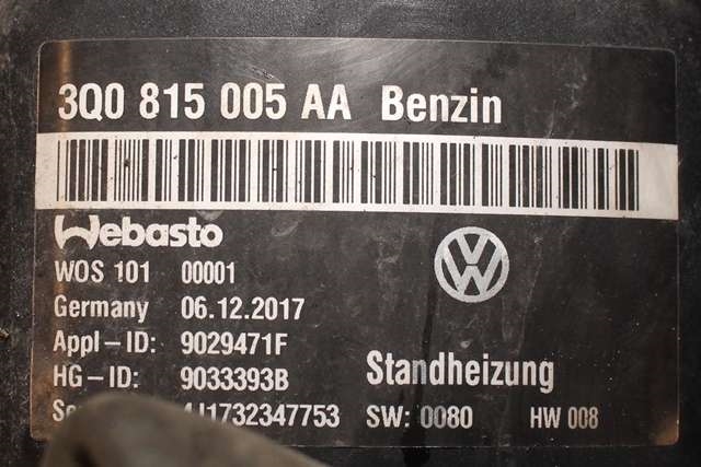 Bensinvarmer til VW Passat 2015-2019 (Fase 1) (B8) (B8) (VAG|3Q0 815 005 AA|)