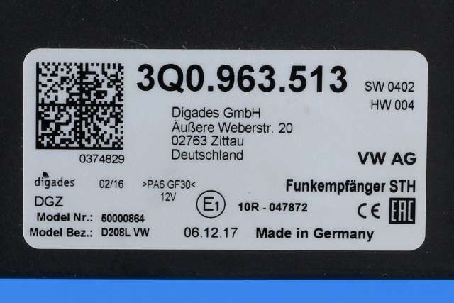 Varmeapparat diverse til VW Passat 2015-2019 (Fase 1) (B8) (B8) (VAG|3Q0 963 513|)