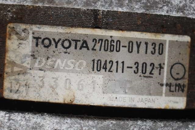 Dynamo til Toyota Yaris 2012-2014 (Type III, Fase 1) (DENSO|104211-3021|27060-0Y130|)