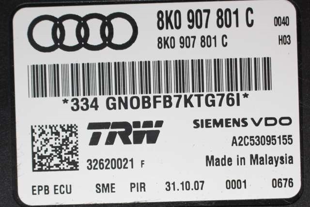 Styreenhet elektrisk parkbrems (EPB - Electric Parking Brake) til Audi A4 2007-2014 (Type IV) (B8) (B8) (VAG|8K0 907 801 C|)