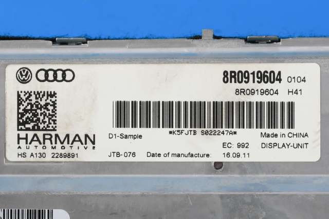 Bilstereo navigasjon skjerm til Audi A4 2007-2014 (Type IV) (B8) (B8) (VAG|8R0 919 604|)