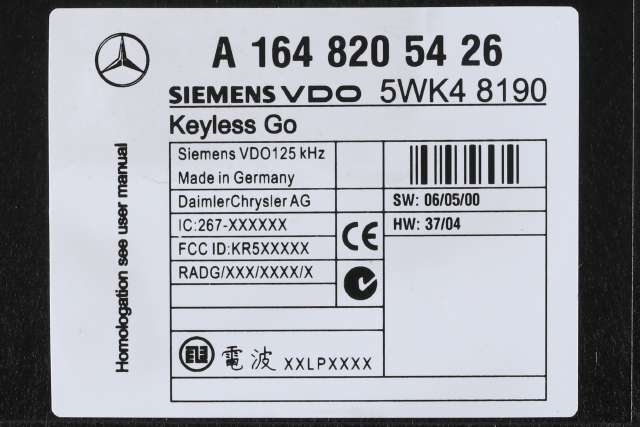 Styreenhet nøkkelfri/keyless til Mercedes ML 2005-2011 (W164) (W164) (MERCEDES|A 164 820 54 26|)