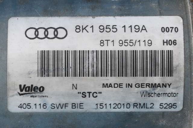 Viskermotor frontrute komplett m/overføring til Audi A4 2007-2014 (Type IV) (B8) (B8) (VALEO|405.116|8K1 955 119 A|)